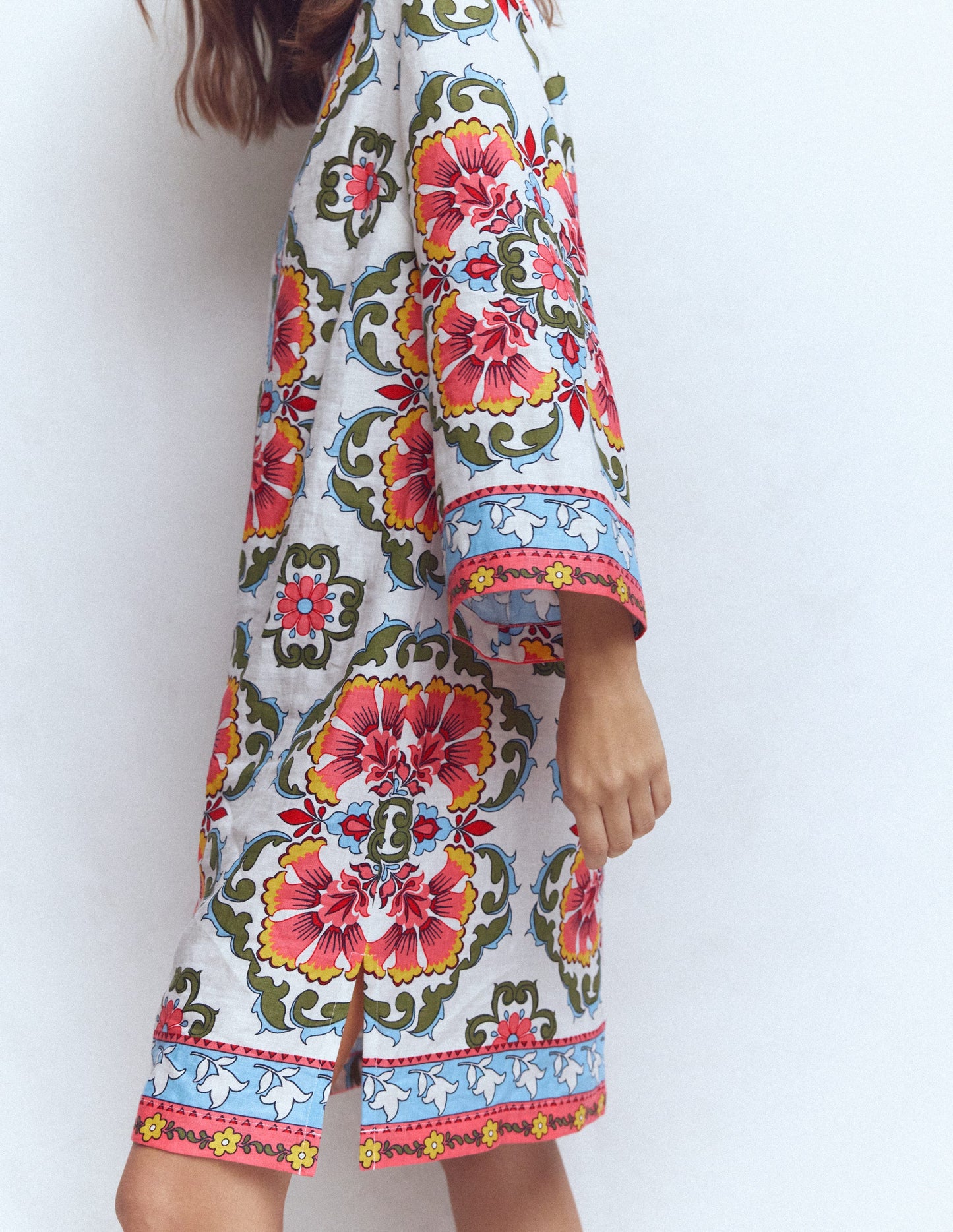 Carmen Linen Short Dress-Multi, Ornamental Trellis