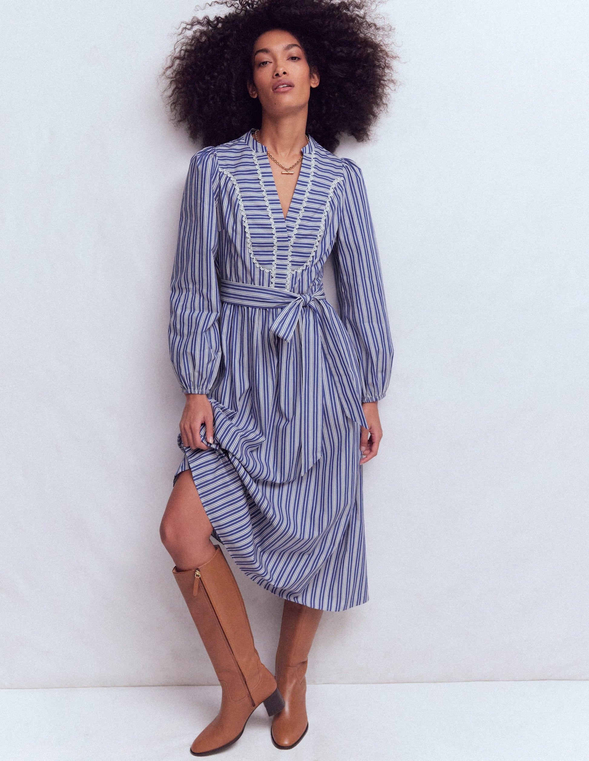 Cary Cotton Midi Dress-Bright Blue Varigated Stripe-1