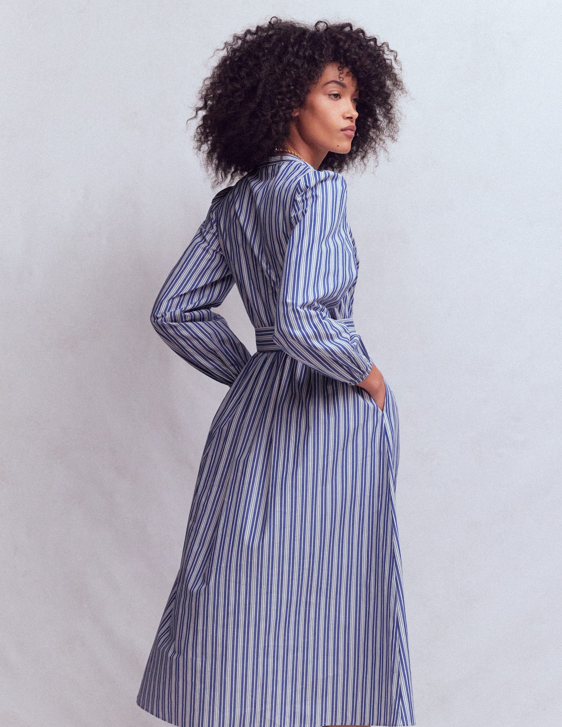 Cary Cotton Midi Dress-Bright Blue Varigated Stripe-3