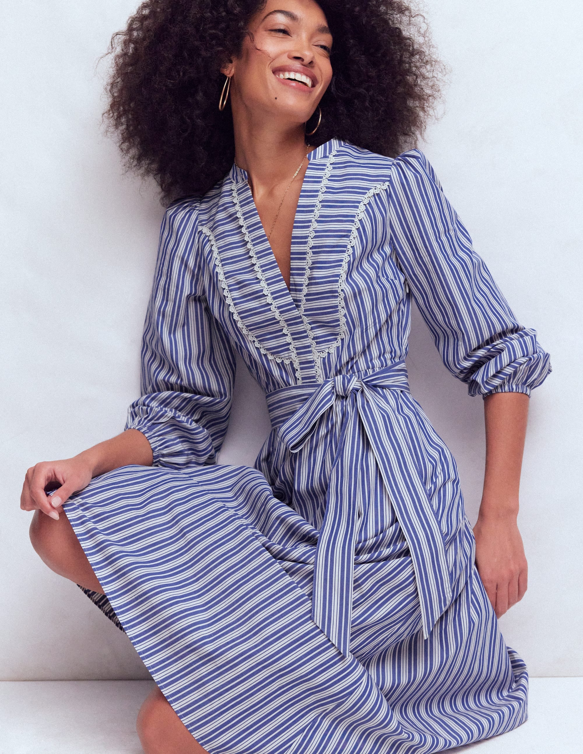 Cary Cotton Midi Dress-Bright Blue Varigated Stripe - Image 4