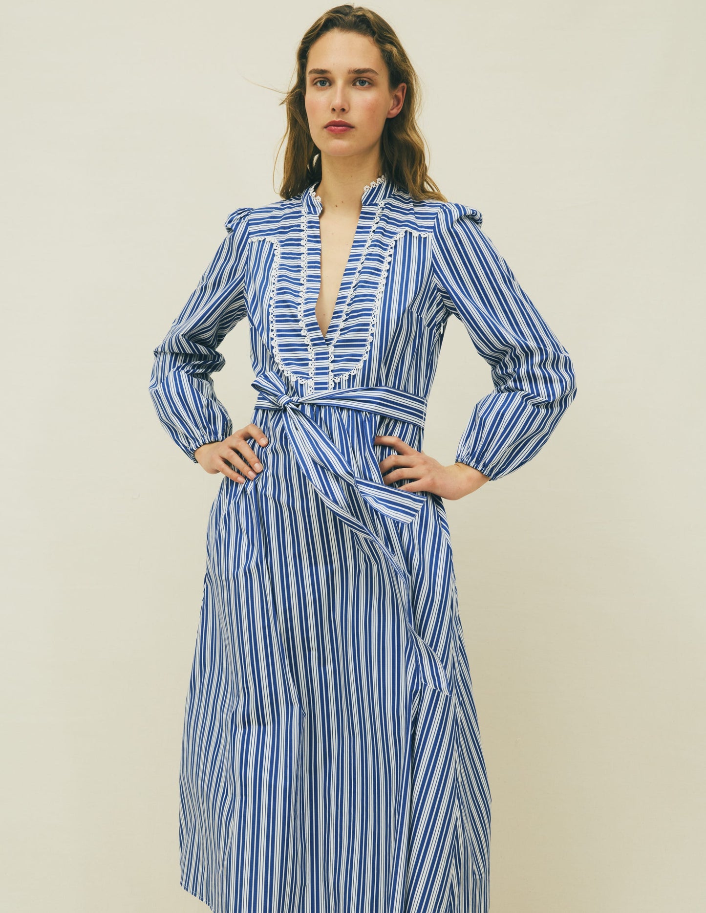 Cary Cotton Midi Dress-Bright Blue Varigated Stripe