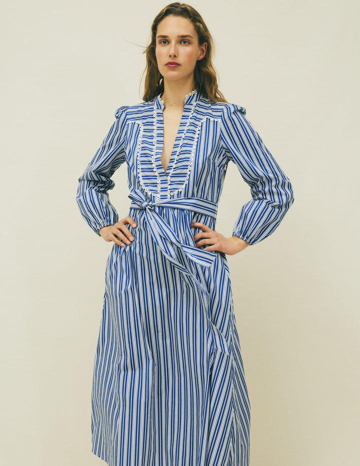 Cary Cotton Midi Dress-Bright Blue Varigated Stripe