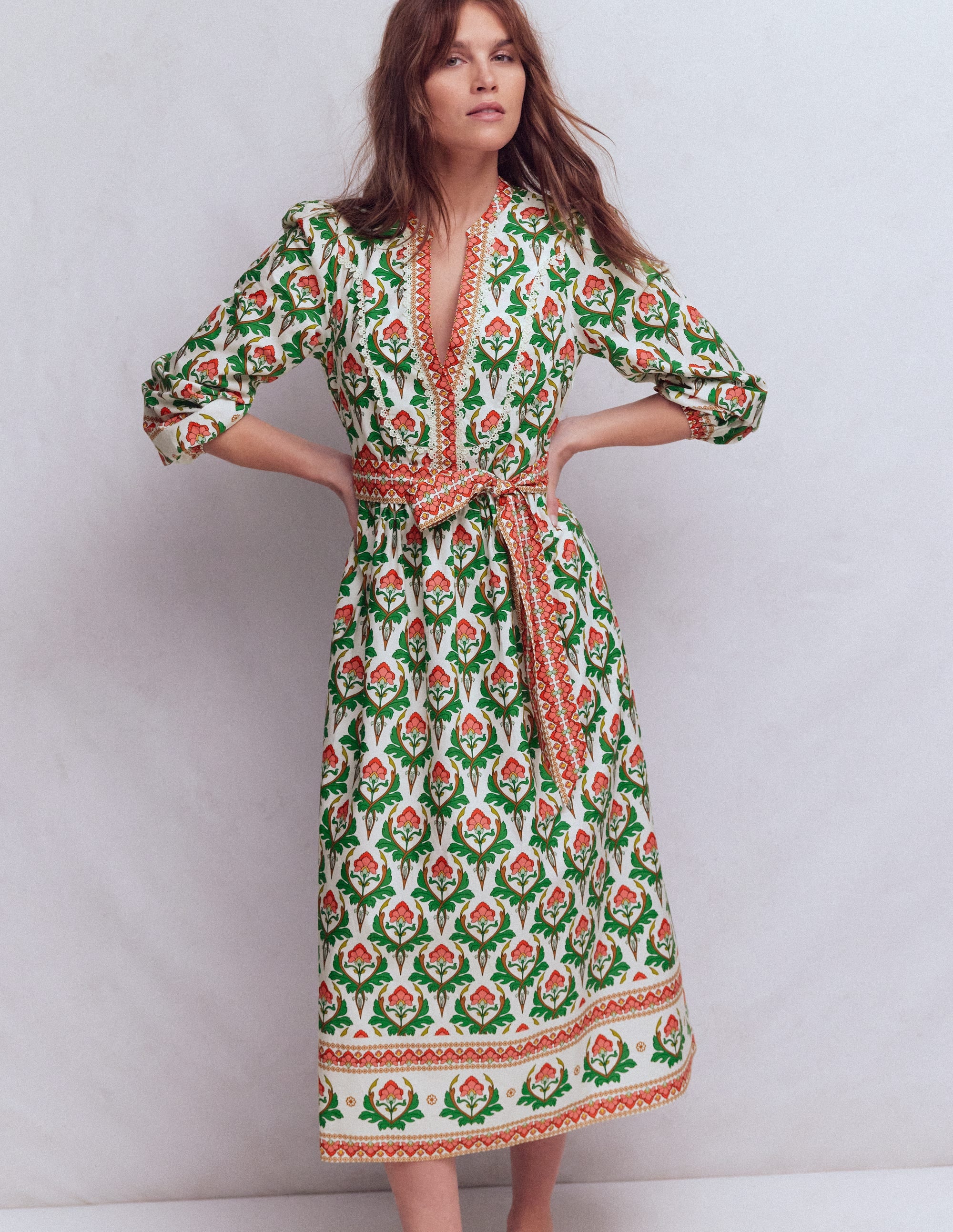 Cary Cotton Midi Dress-Multi, Ornamental Stamp - Image 1