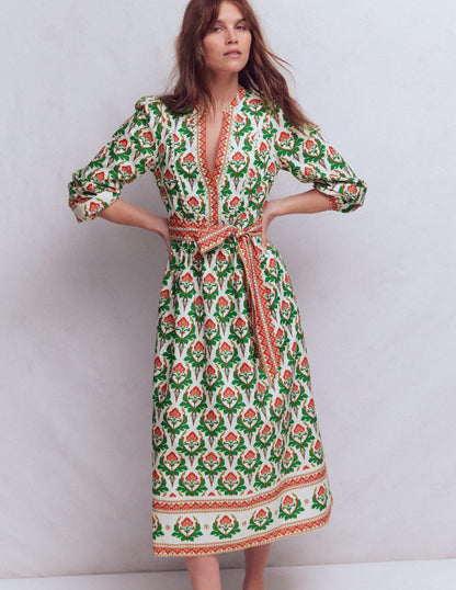 Cary Cotton Midi Dress-Multi, Ornamental Stamp-2