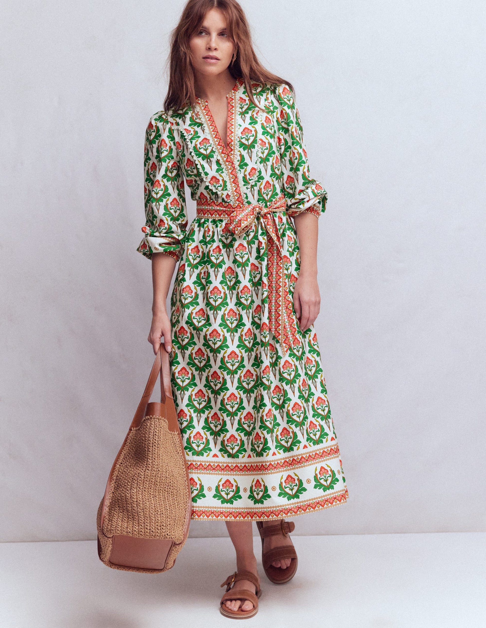 Cary Cotton Midi Dress-Multi, Ornamental Stamp-5