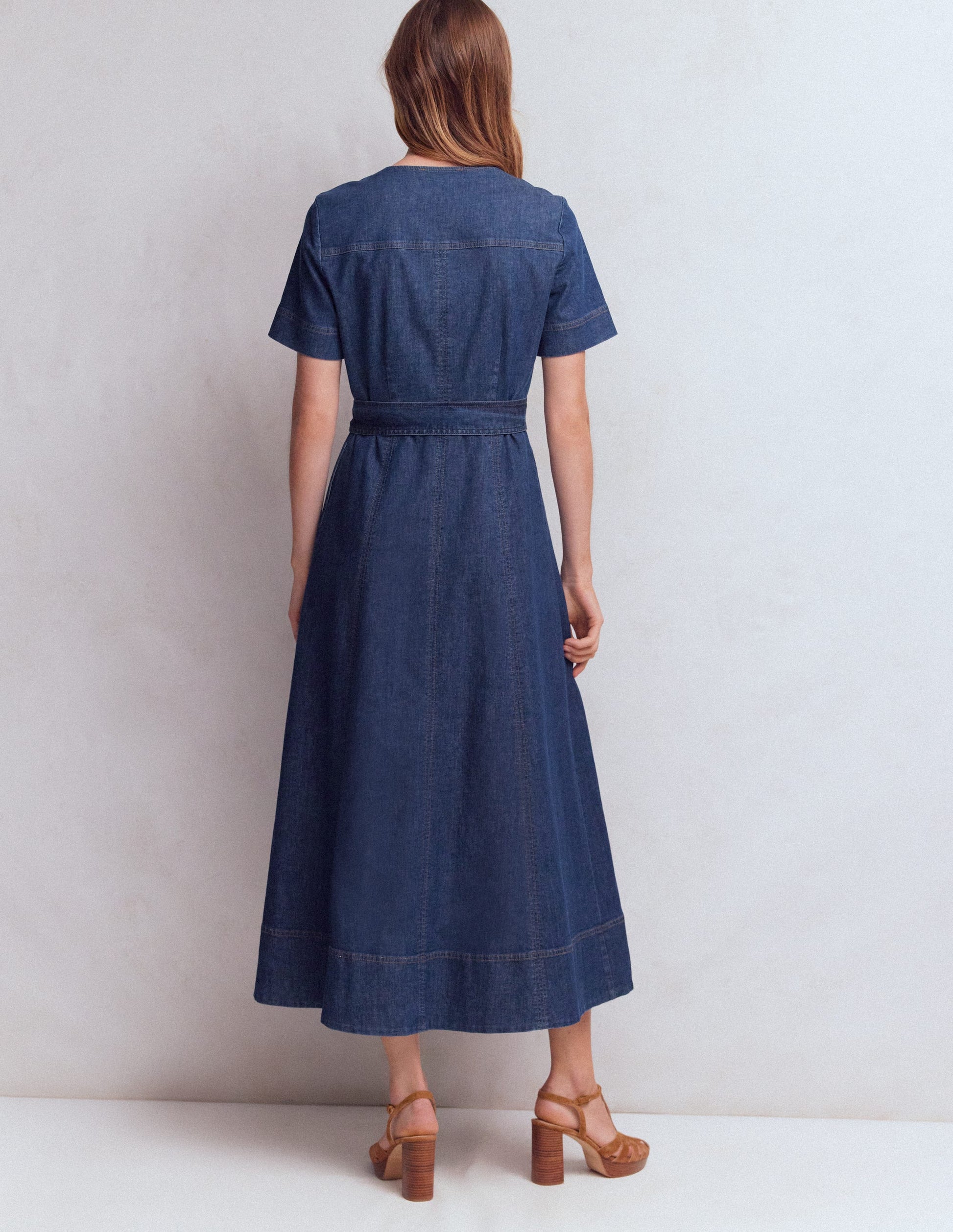 V-Neck Denim Dress-Mid Vintage-3