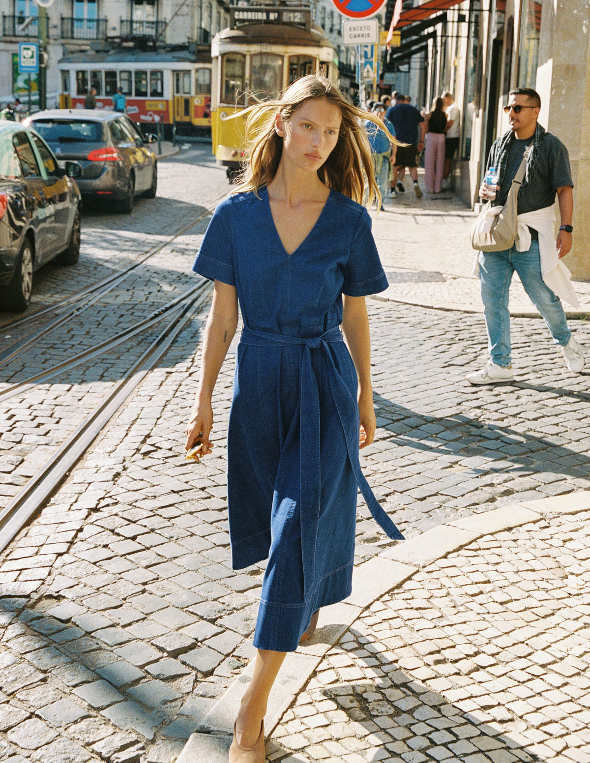 V-Neck Denim Dress-Mid Vintage - Image 5