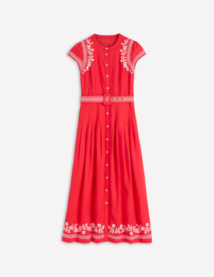 Arabella Linen Blend Dress-Red Embroidery-5