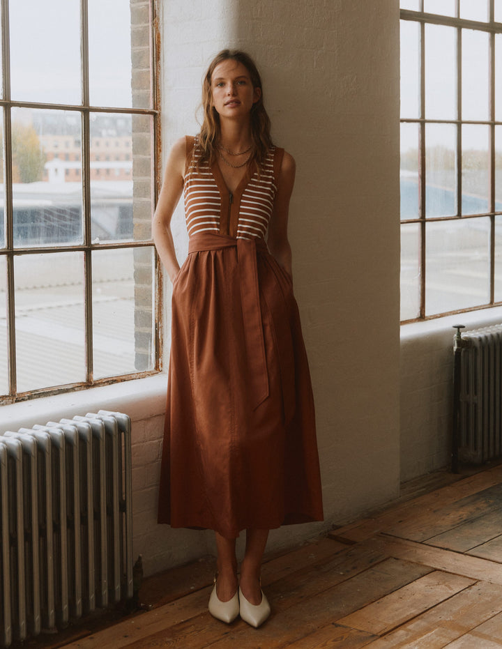 Zip-front Mix Media Dress-Ginger and Ivory Stripe