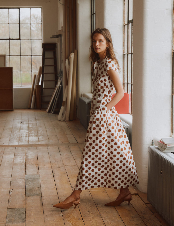 Arabella Cotton Maxi Dress-Argan Oil, Painted Dot