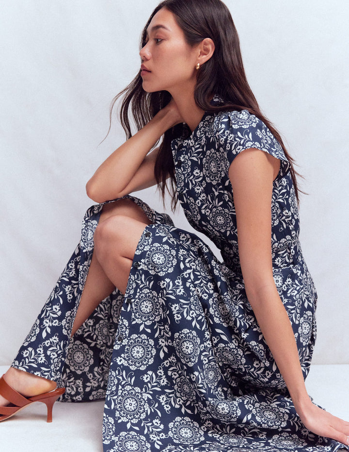 Arabella Cotton Maxi Dress-Navy, Decorative Blossom