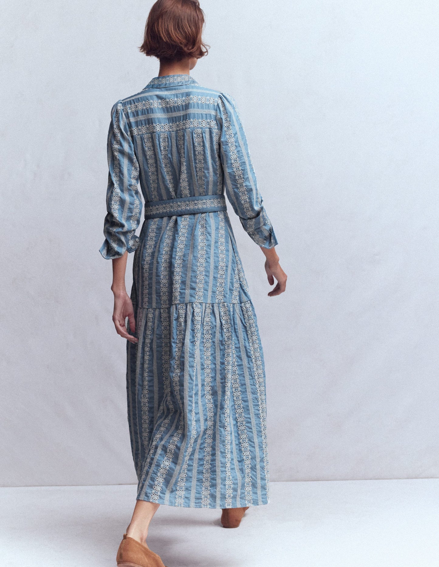 Ellie Cotton Maxi Shirt Dress-Broderie Denim