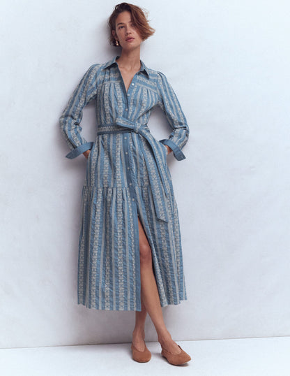 Ellie Cotton Maxi Shirt Dress-Broderie Denim-4