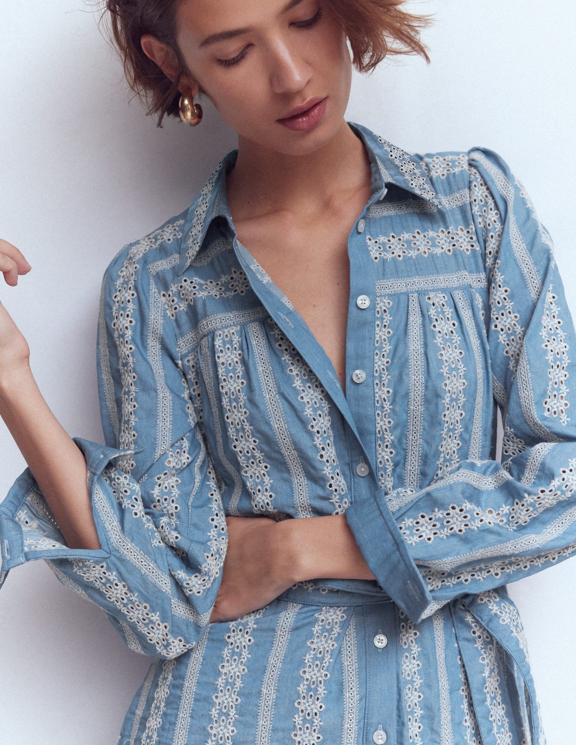 Ellie Cotton Maxi Shirt Dress-Broderie Denim-5