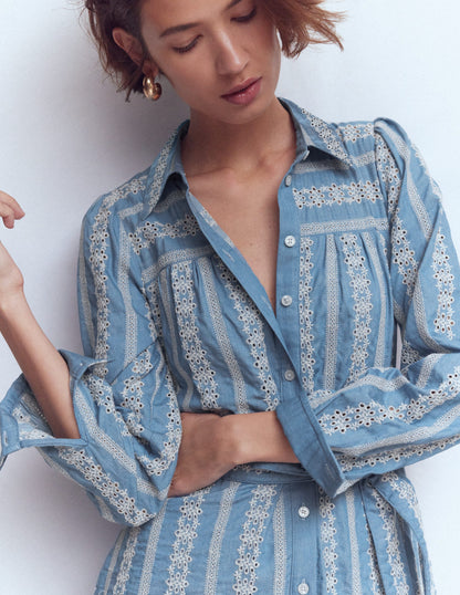 Ellie Cotton Maxi Shirt Dress-Broderie Denim-5