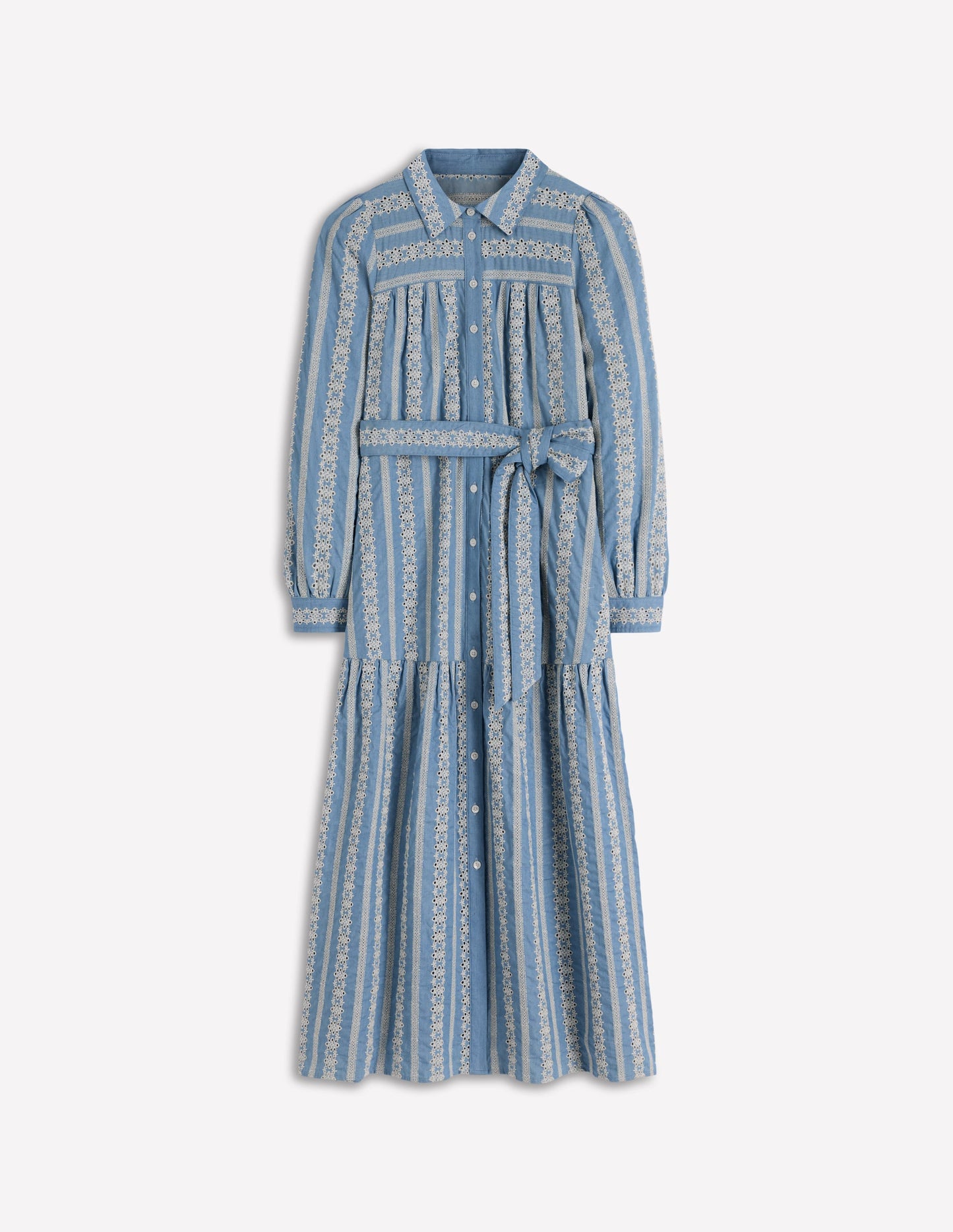 Ellie Cotton Maxi Shirt Dress-Broderie Denim