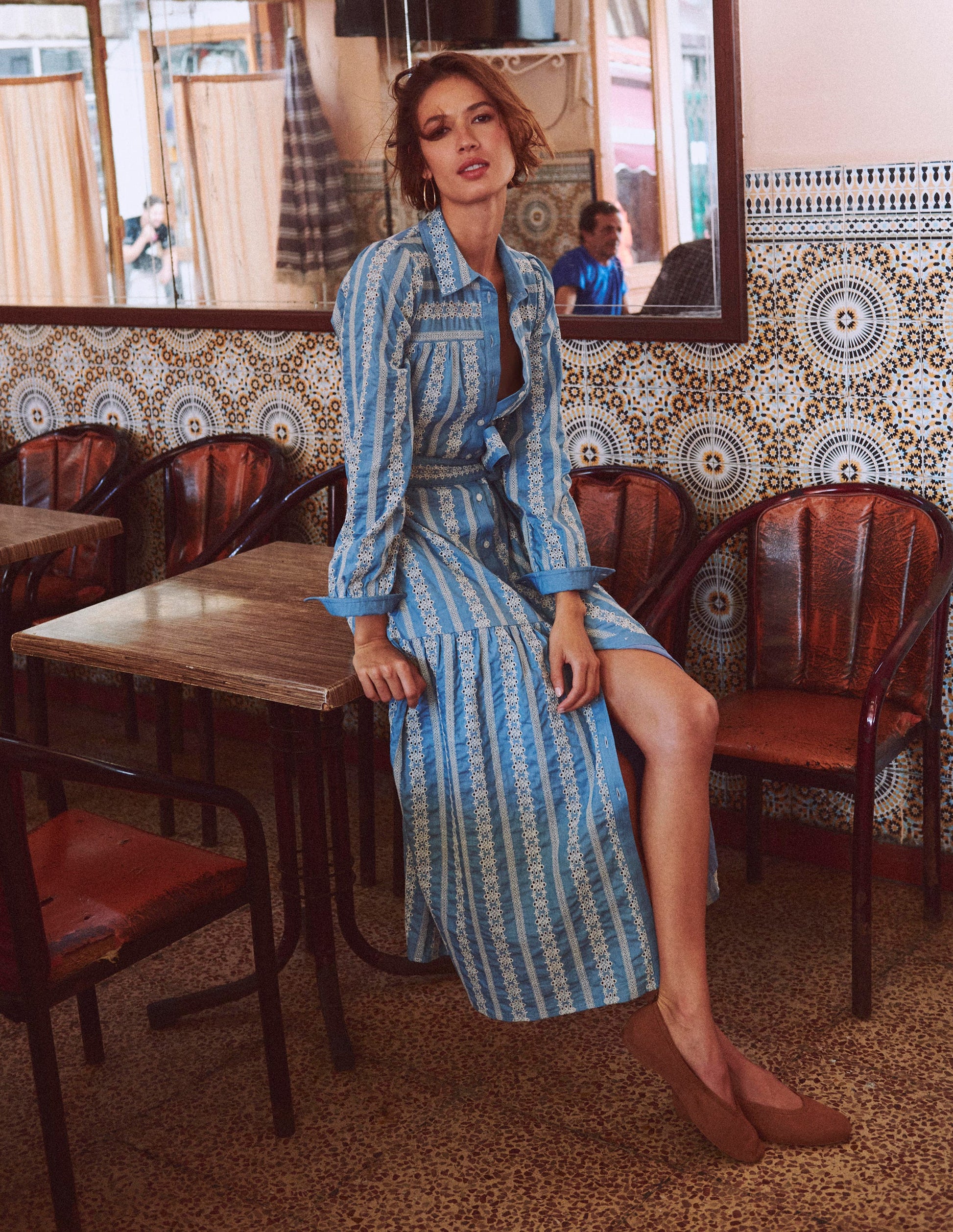 Ellie Cotton Maxi Shirt Dress-Broderie Denim-5