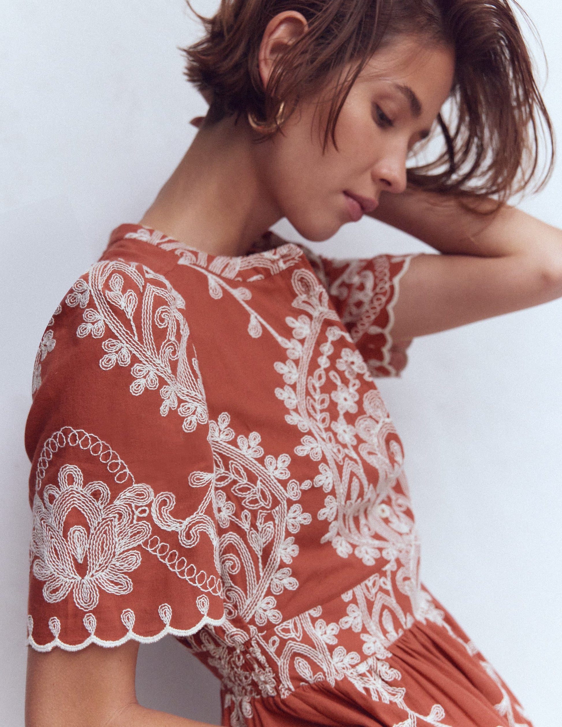 Ivy Cotton Midi Dress-Rust Embroidery-3