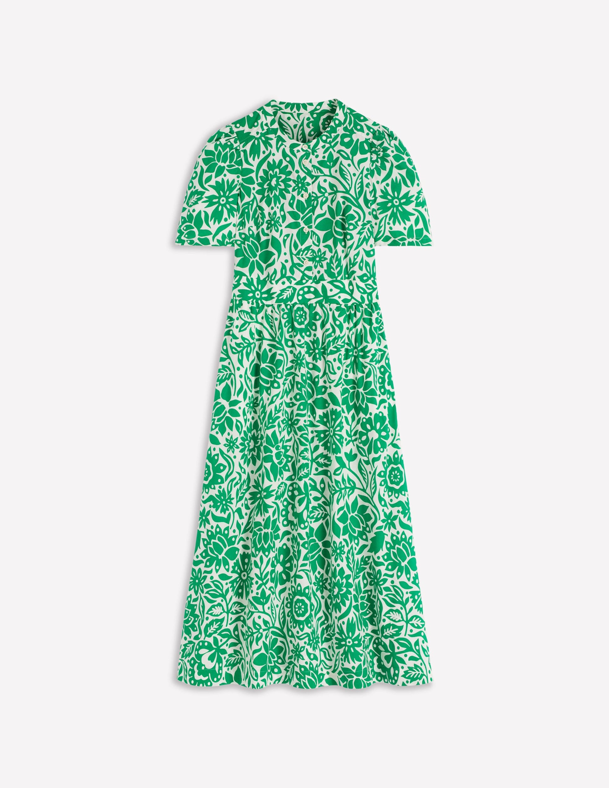 Ivy Button Cotton Midi Dress-Verdant Green, Meadow Scatter-6