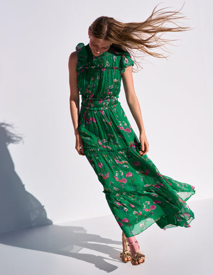 Sleeveless Ruffle Dress-Bear Grass, Delicate Blossom-1