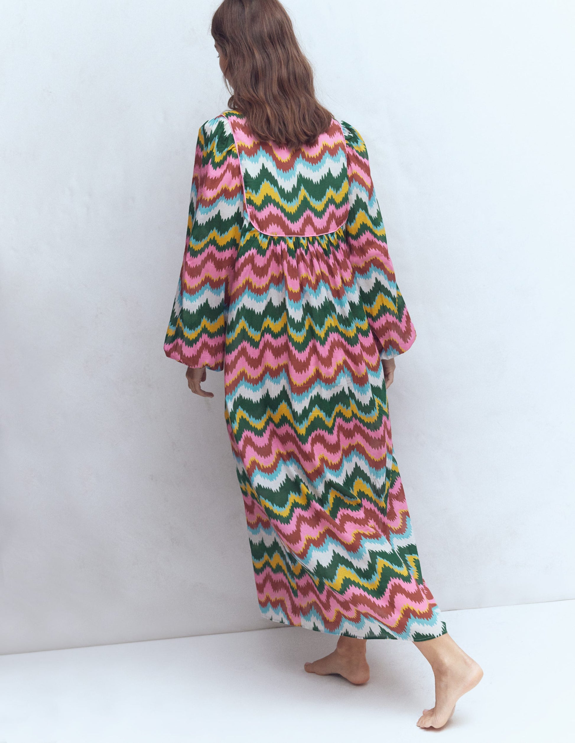 Boho Tie Neck Kaftan-Multi, Zig Zag Wave-3