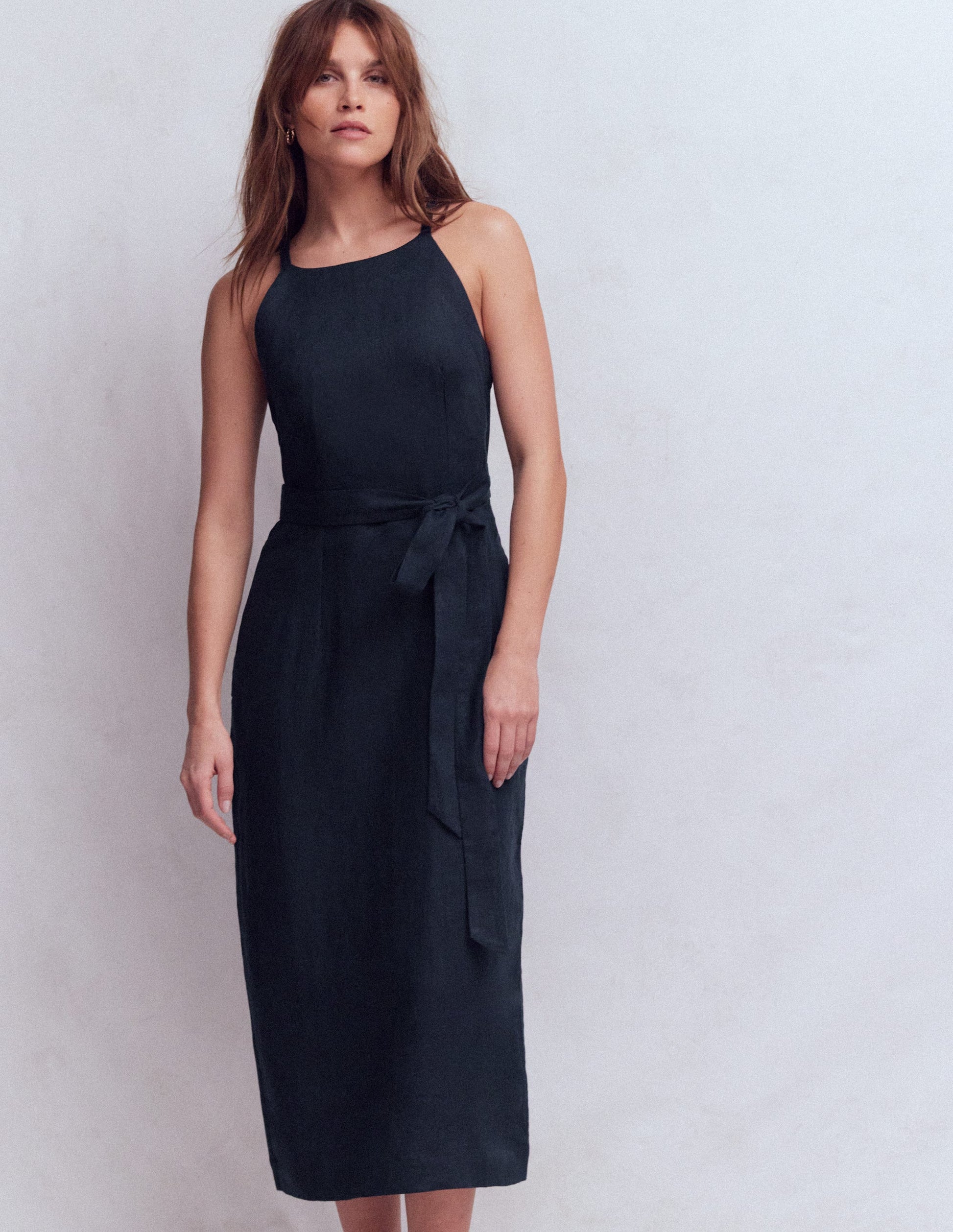 Rosa Halter Linen Midi Dress-Navy-4