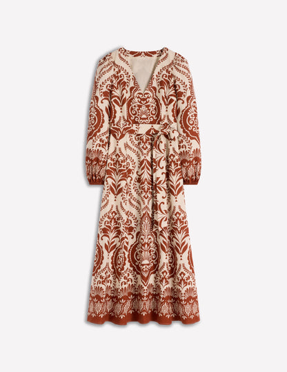 Florence Linen Blend Dress-Brown Ornamental Garden-5