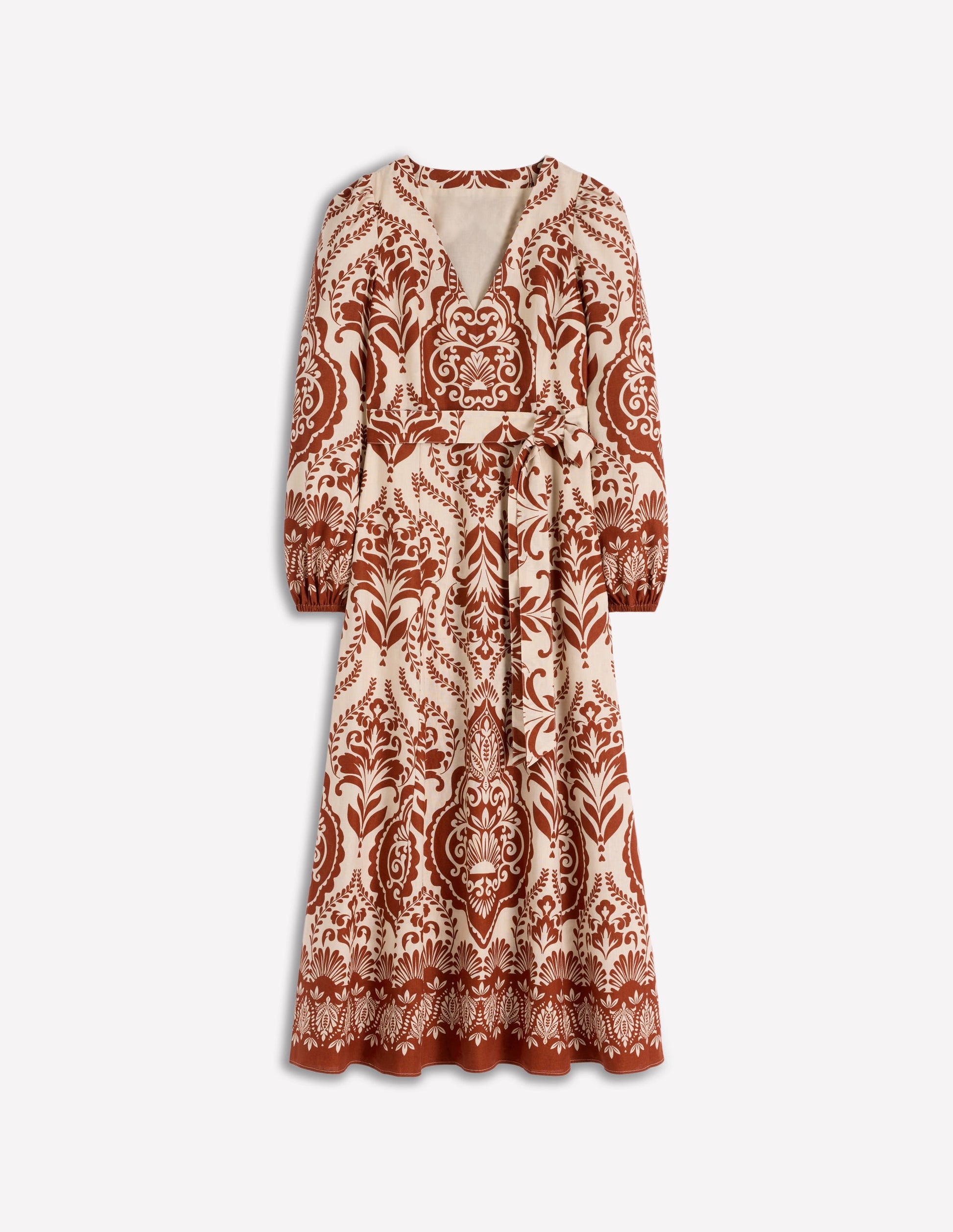 Florence Linen Blend Dress-Orange, Ornamental Garden-5