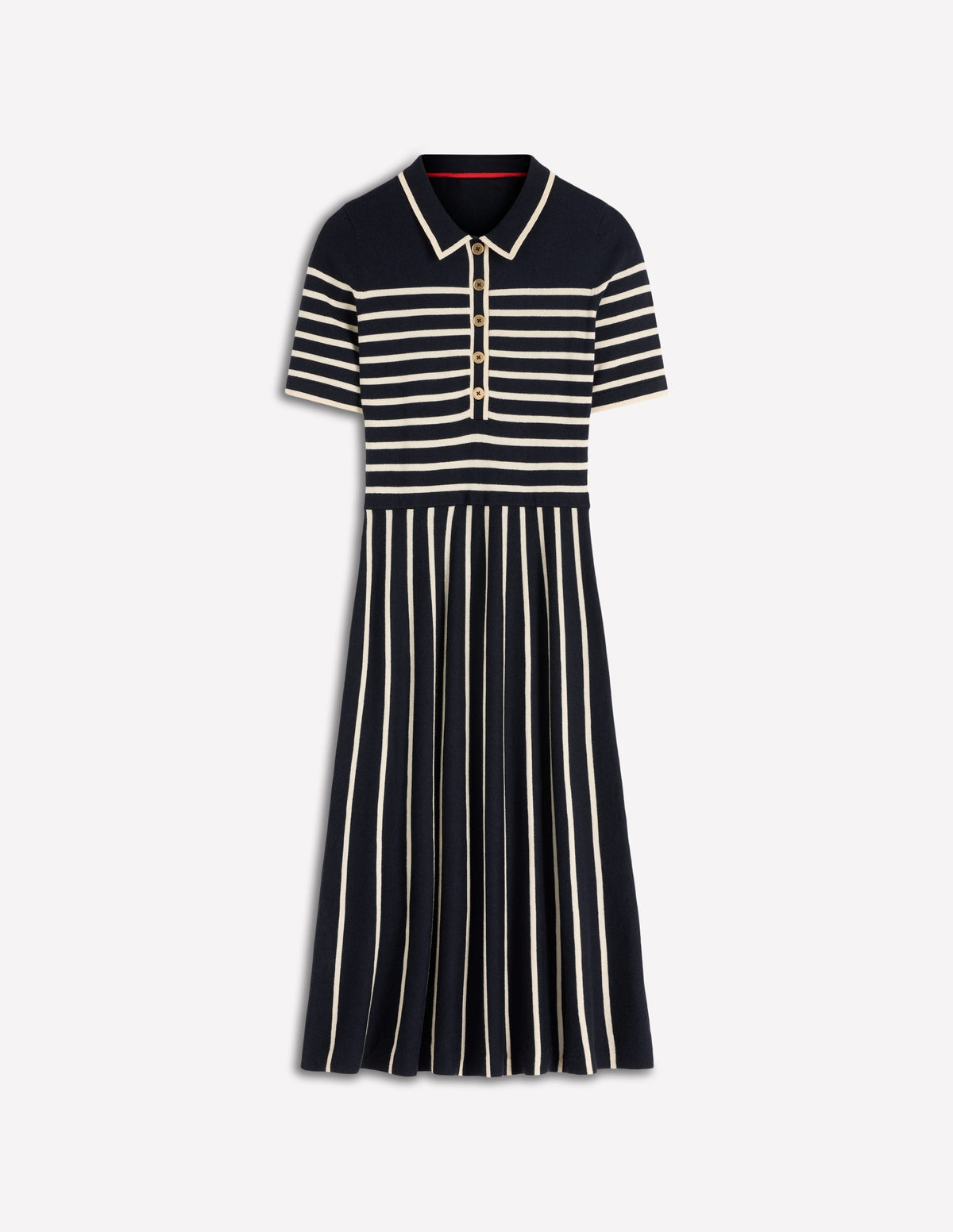 Collared Knitted Midi Dress-French Navy and Ivory Stripe - Image 4