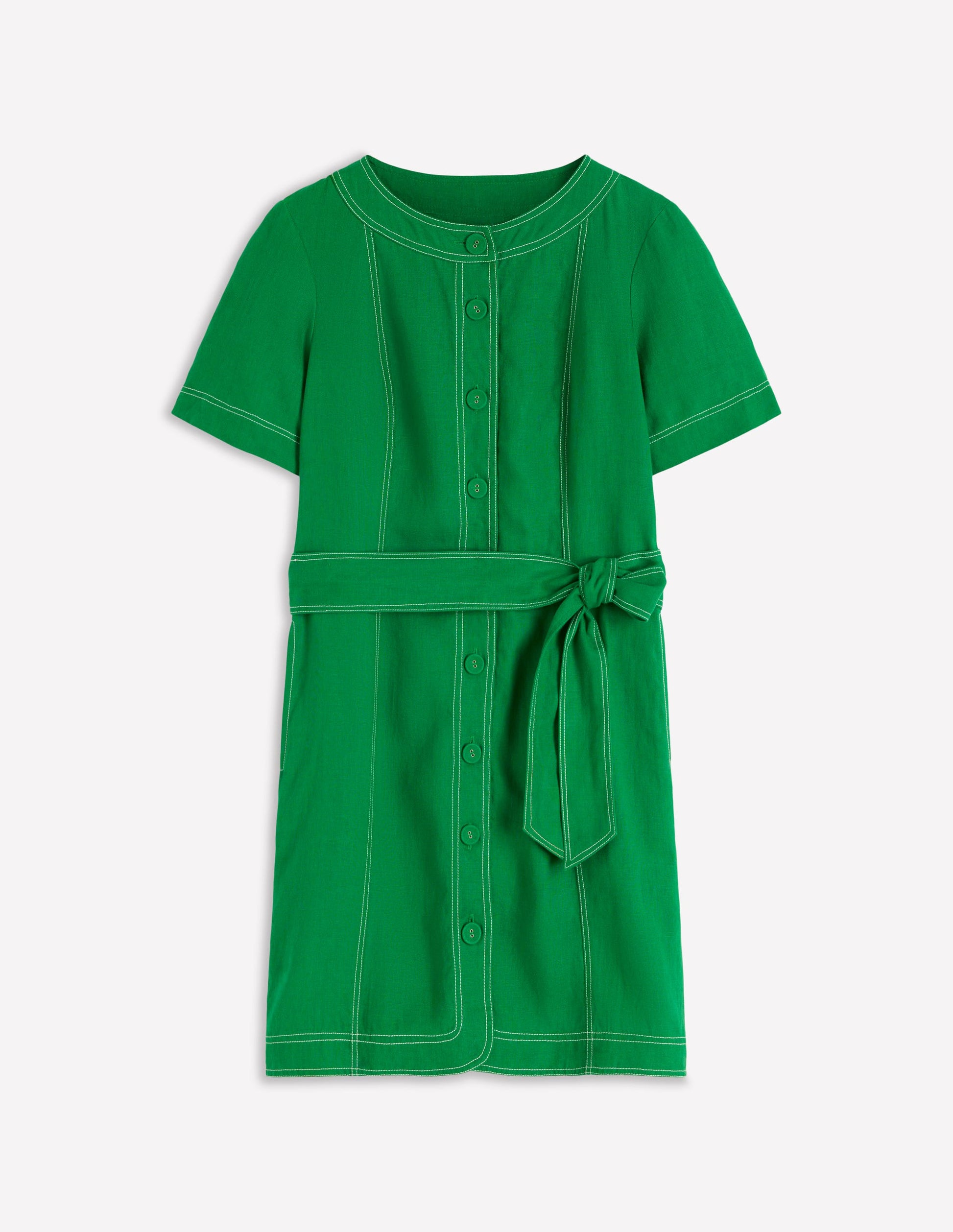 Callie Linen Short Dress-Highland Green-6