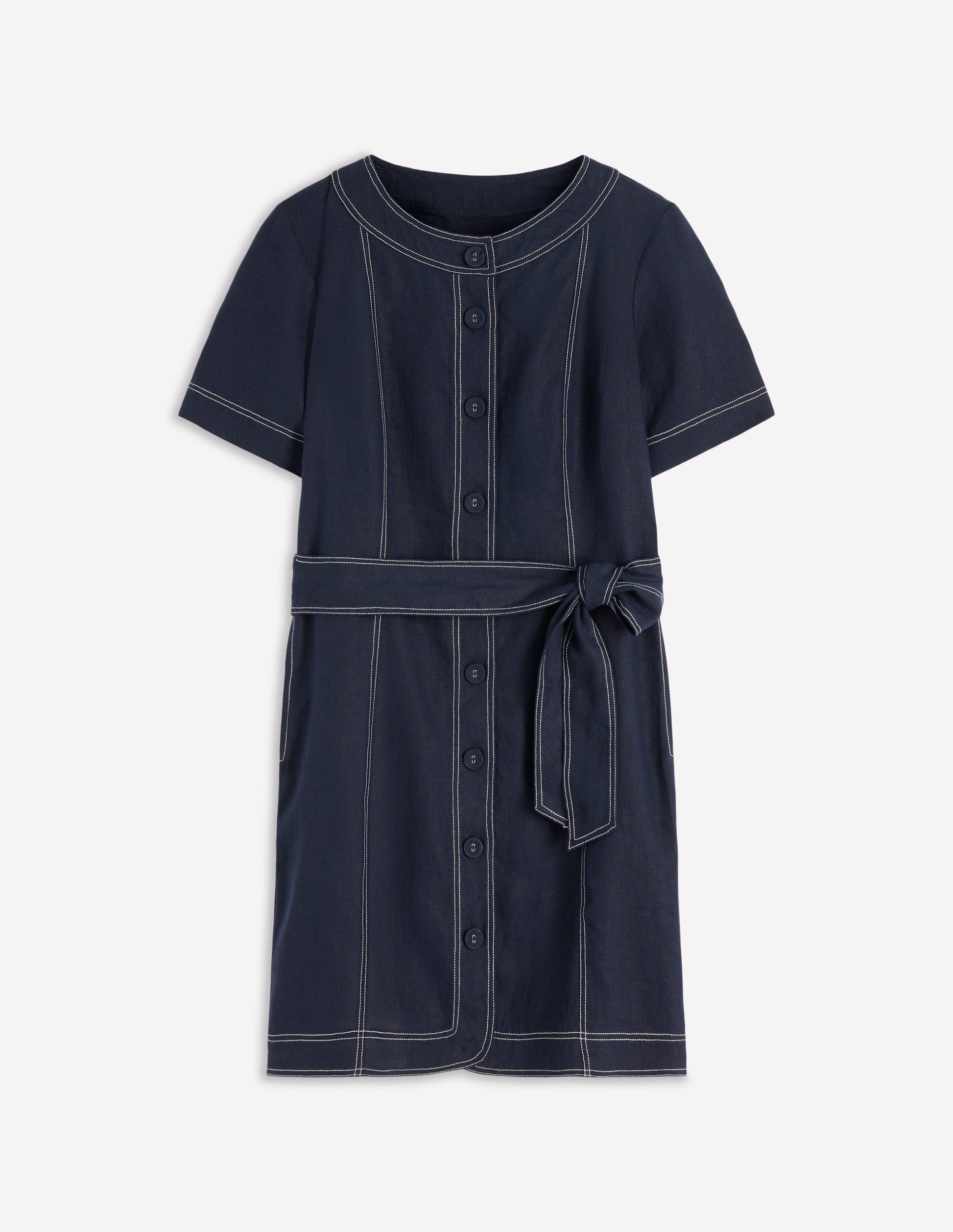 Callie Linen Short Dress-Navy-5