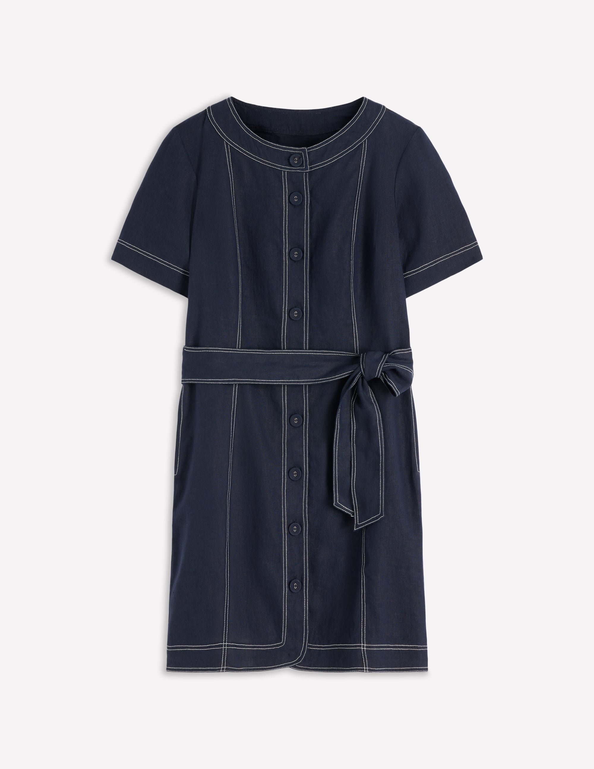 Callie Linen Short Dress-Navy - Image 5