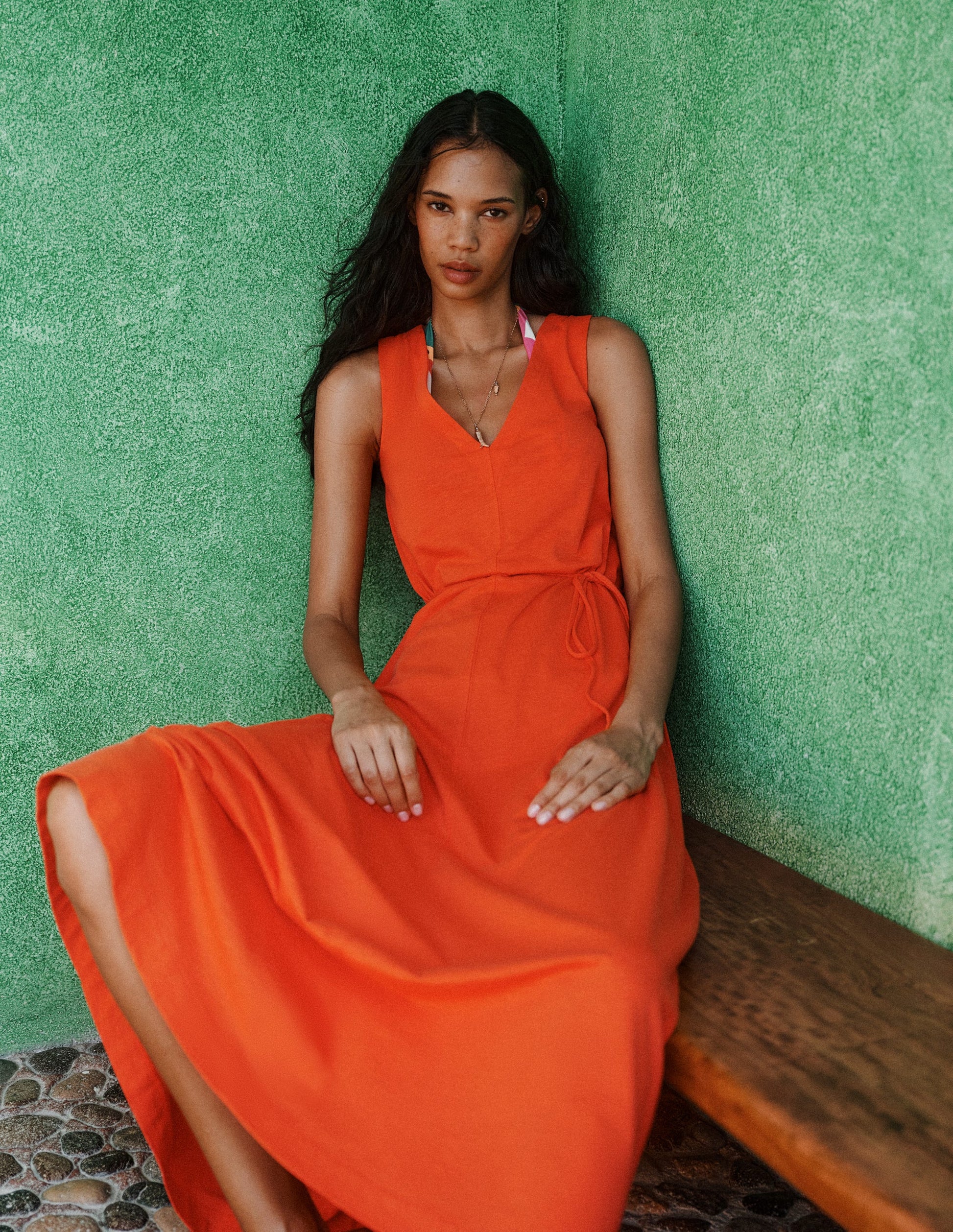 Mia V-neck Jersey Midi Dress-Firecracker Red-1