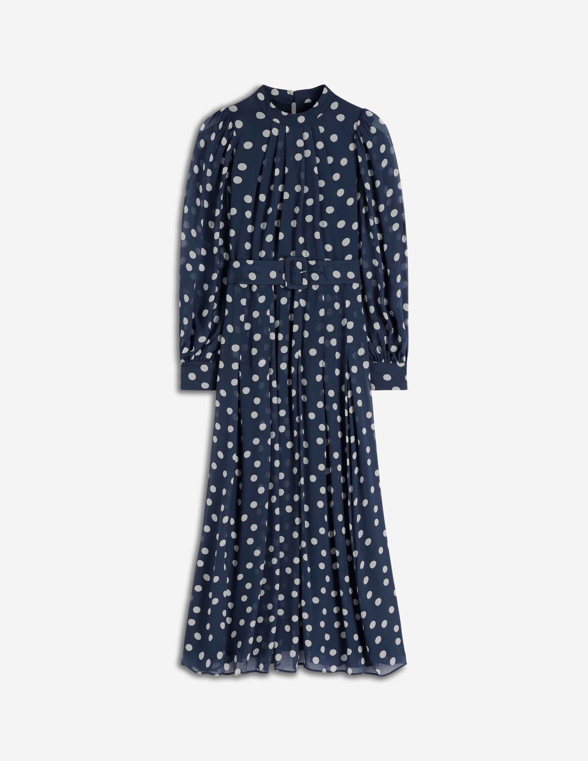 High Neck Occasion Dress-French Navy/Ivory Spot-5