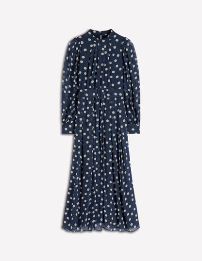 High Neck Occasion Dress-French Navy/Ivory Spot-5
