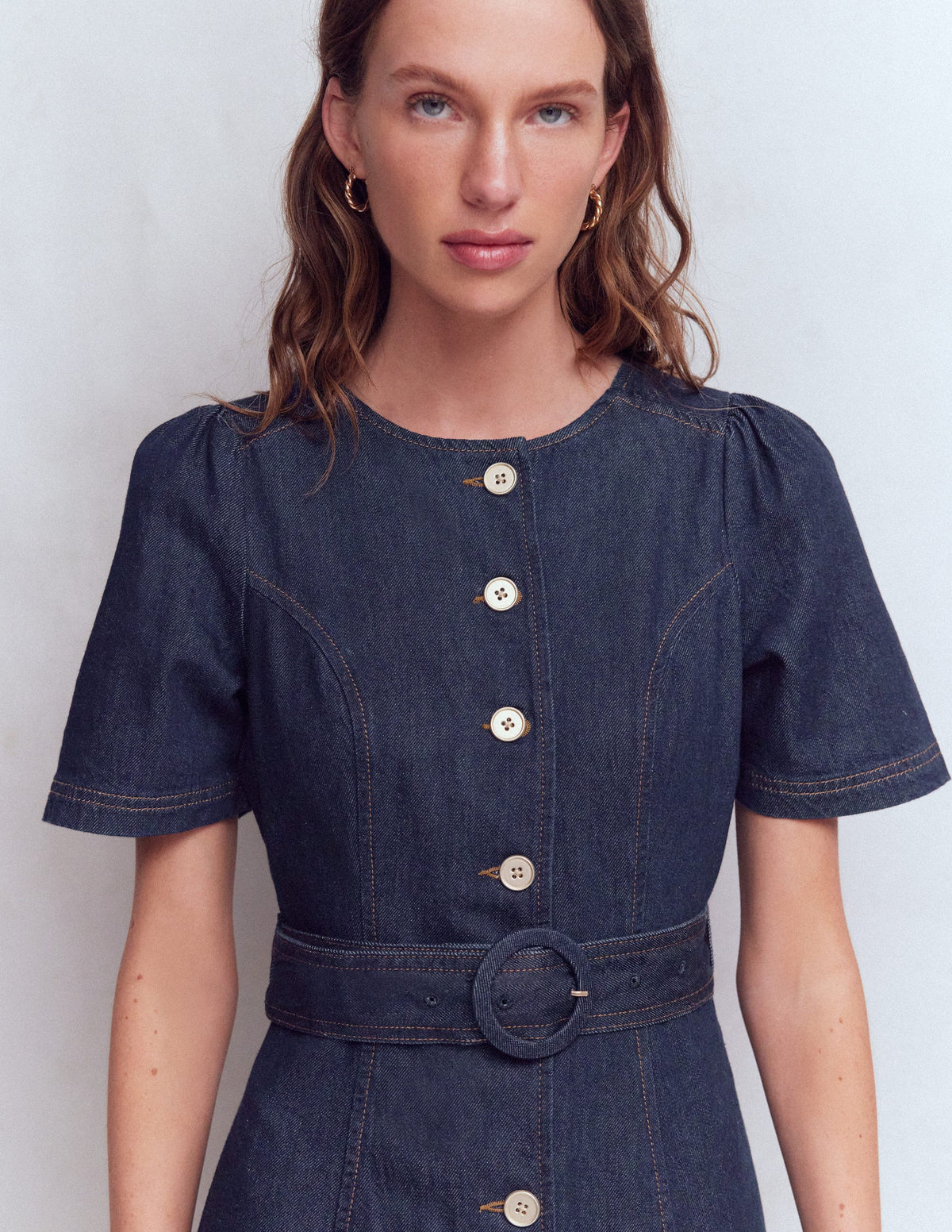 Button Detail Denim Dress-Indigo Wash - Image 2