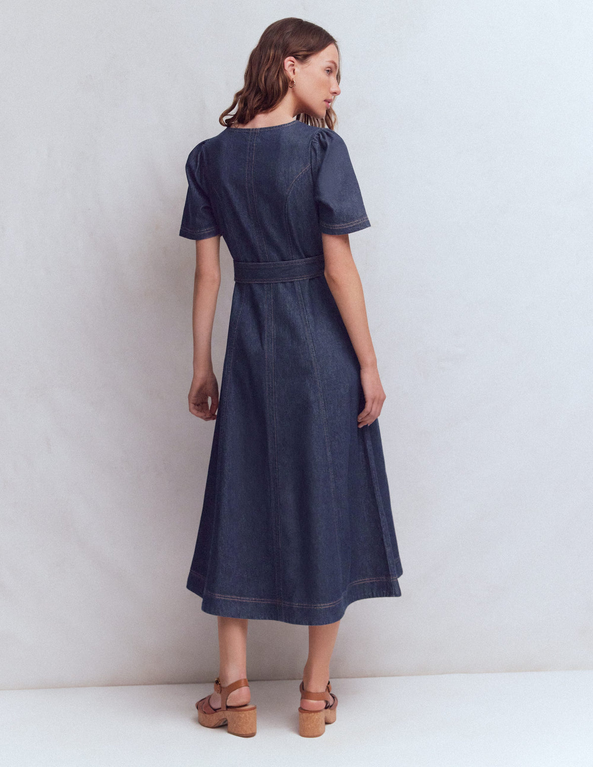 Button Detail Denim Dress-Indigo Wash - Image 3