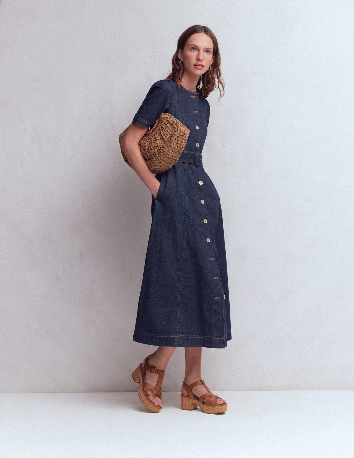 Button Detail Denim Dress-Indigo Wash - Image 4
