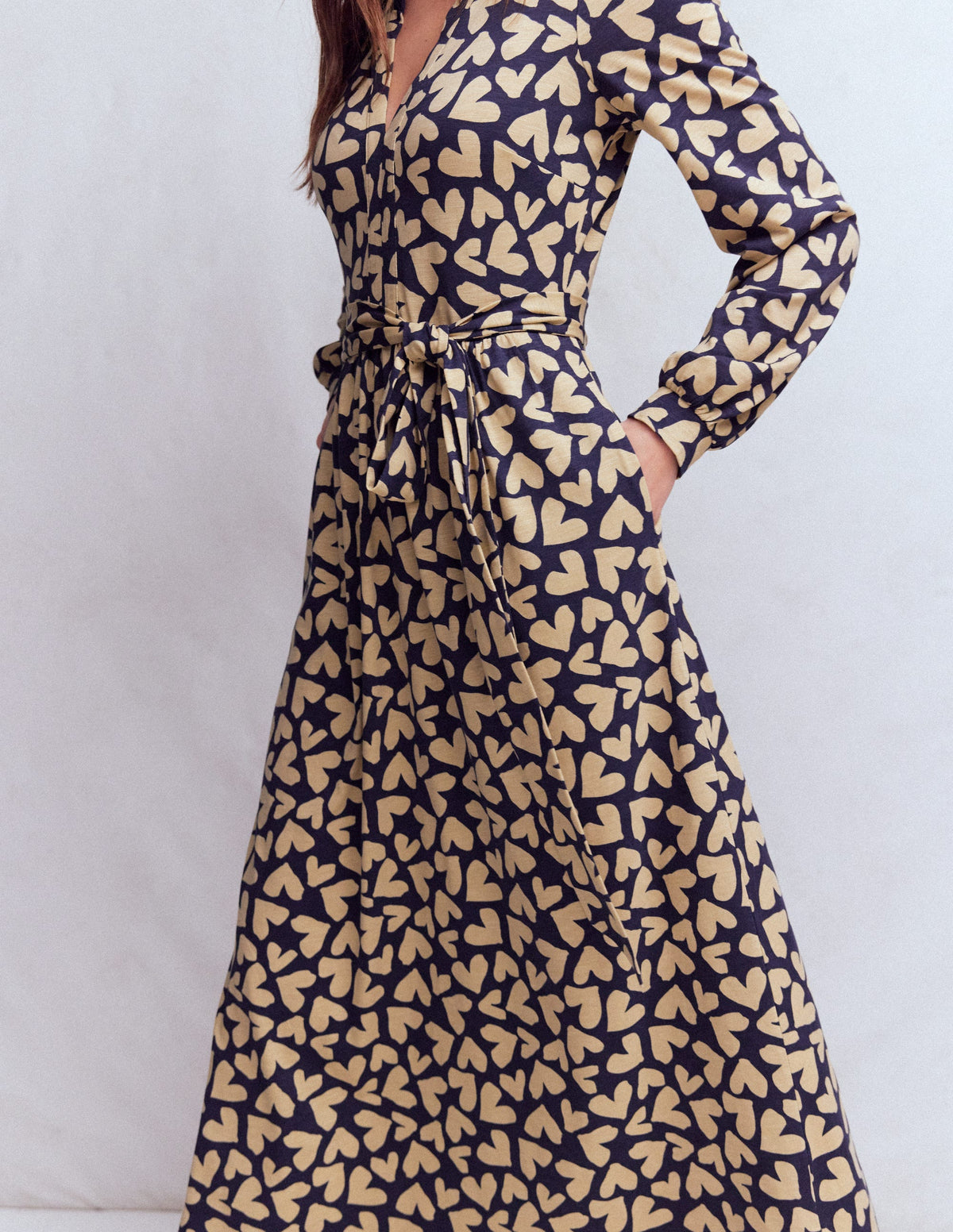 Naomi Long Sleeve Jersey Dress-French Navy, Heart Scatter - Image 3