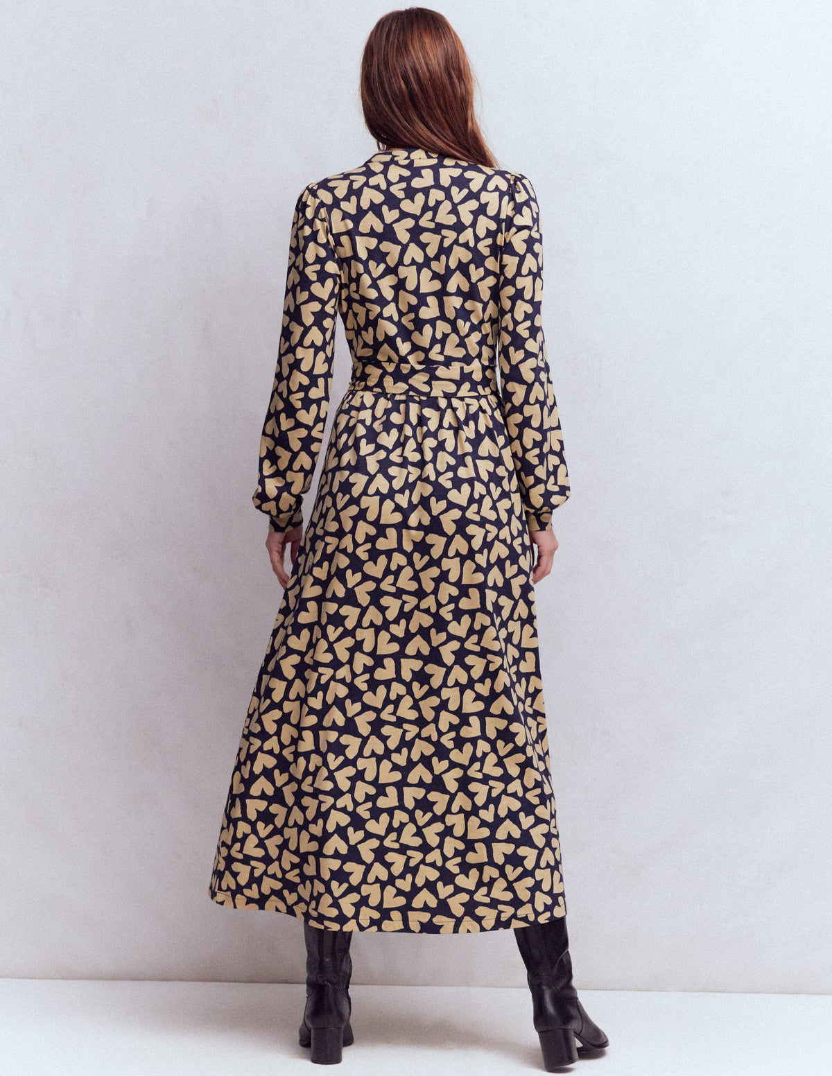 Naomi Long Sleeve Jersey Dress-French Navy, Heart Scatter - Image 4