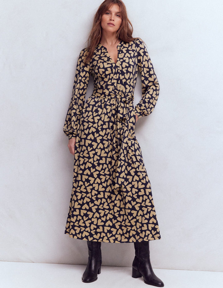 Naomi Long Sleeve Jersey Dress-French Navy, Heart Scatter