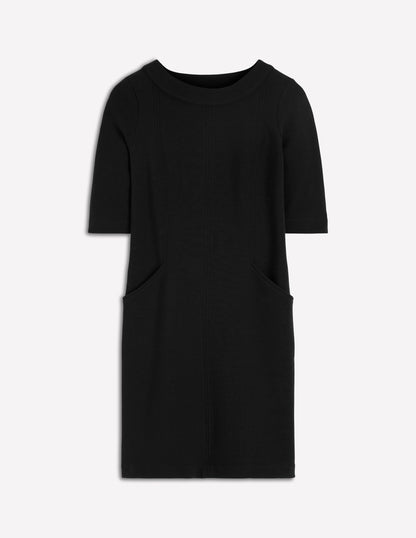 Neckband Ottoman Shift Dress-Black-4