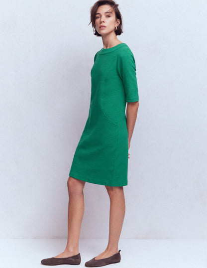 Neckband Ottoman Shift Dress-Jewel Green-1