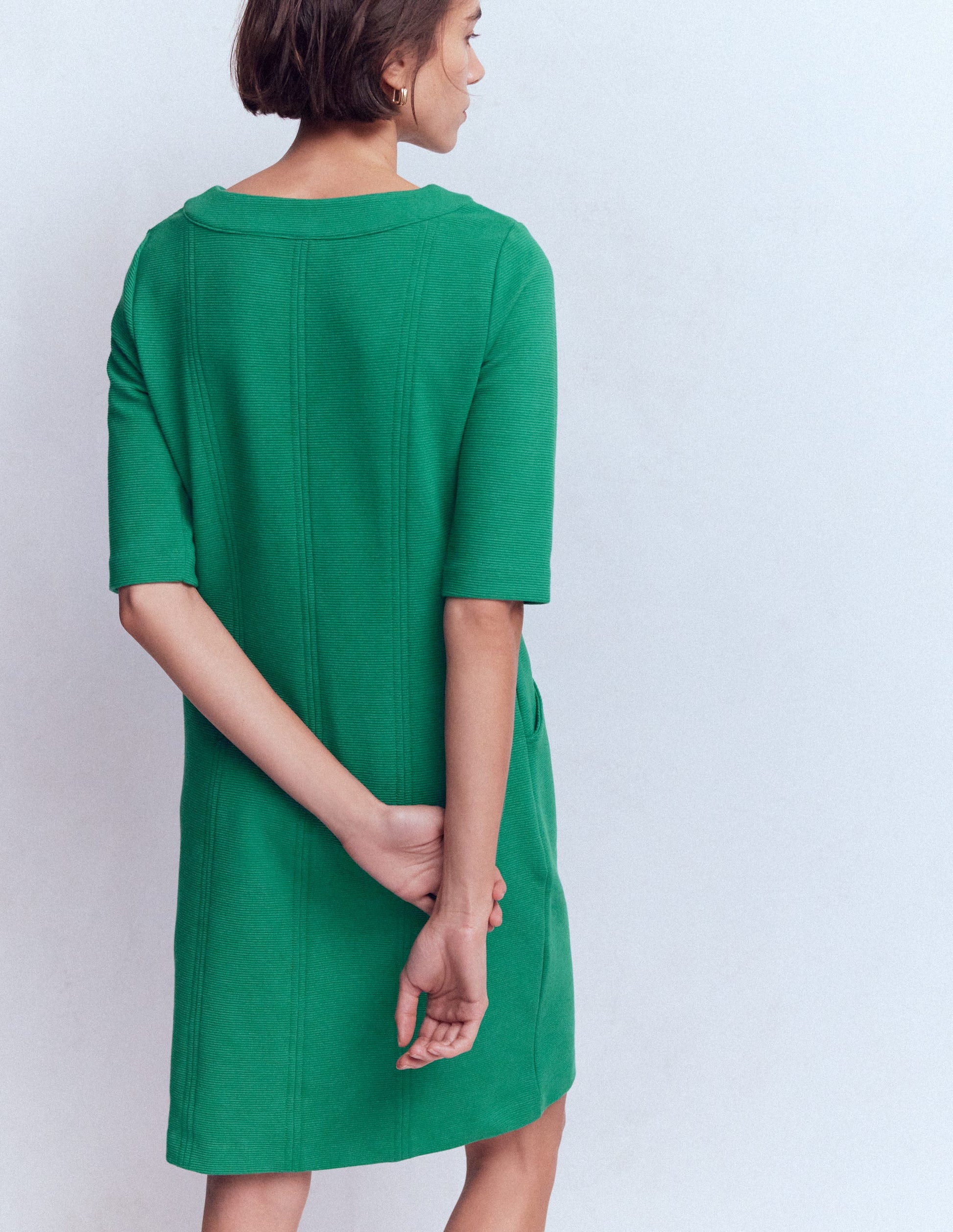 Neckband Ottoman Shift Dress-Jewel Green-3