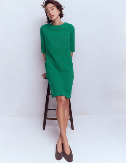 Neckband Ottoman Shift Dress-Jewel Green-4