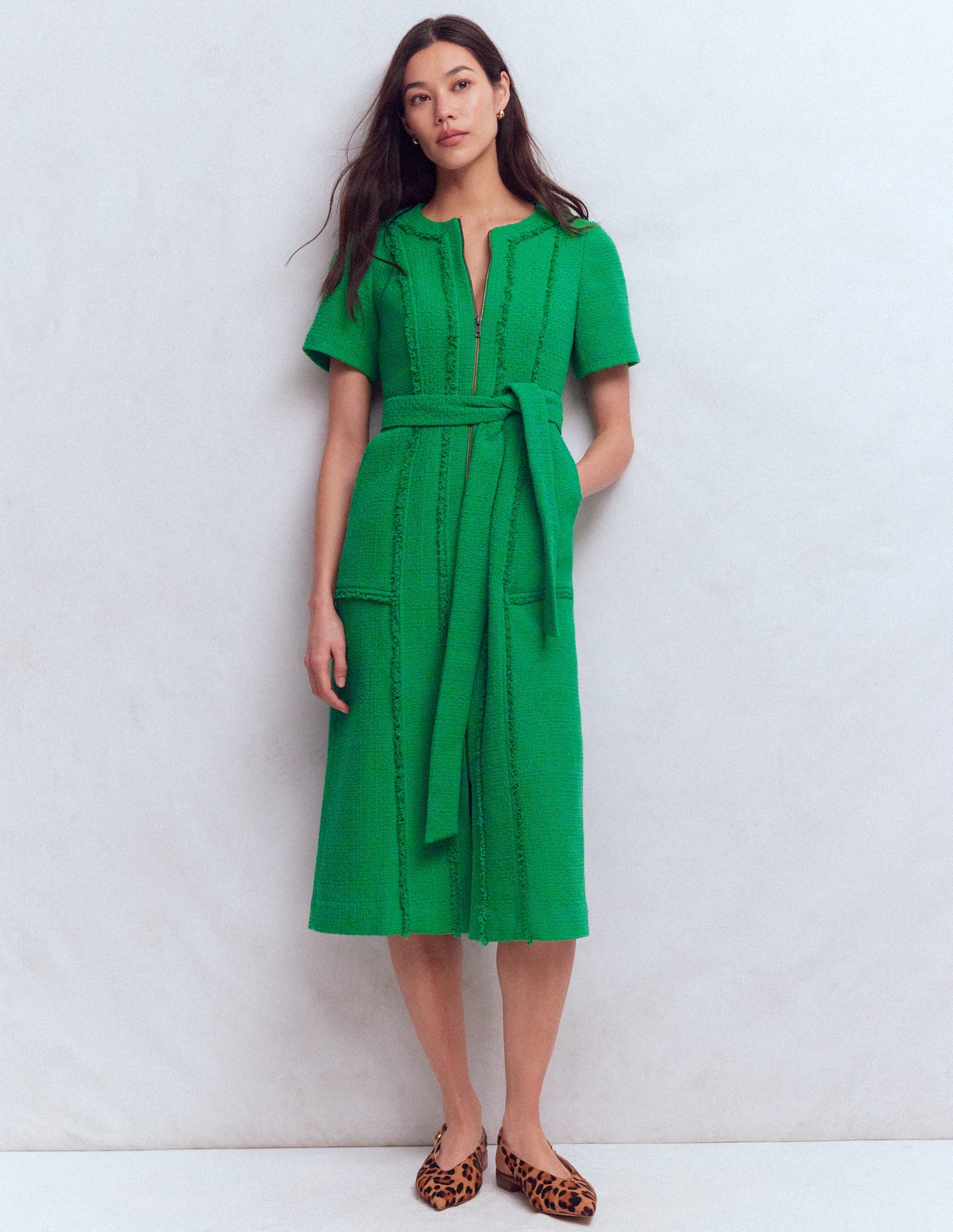 Ruth Zip Texture Dress-Green-1