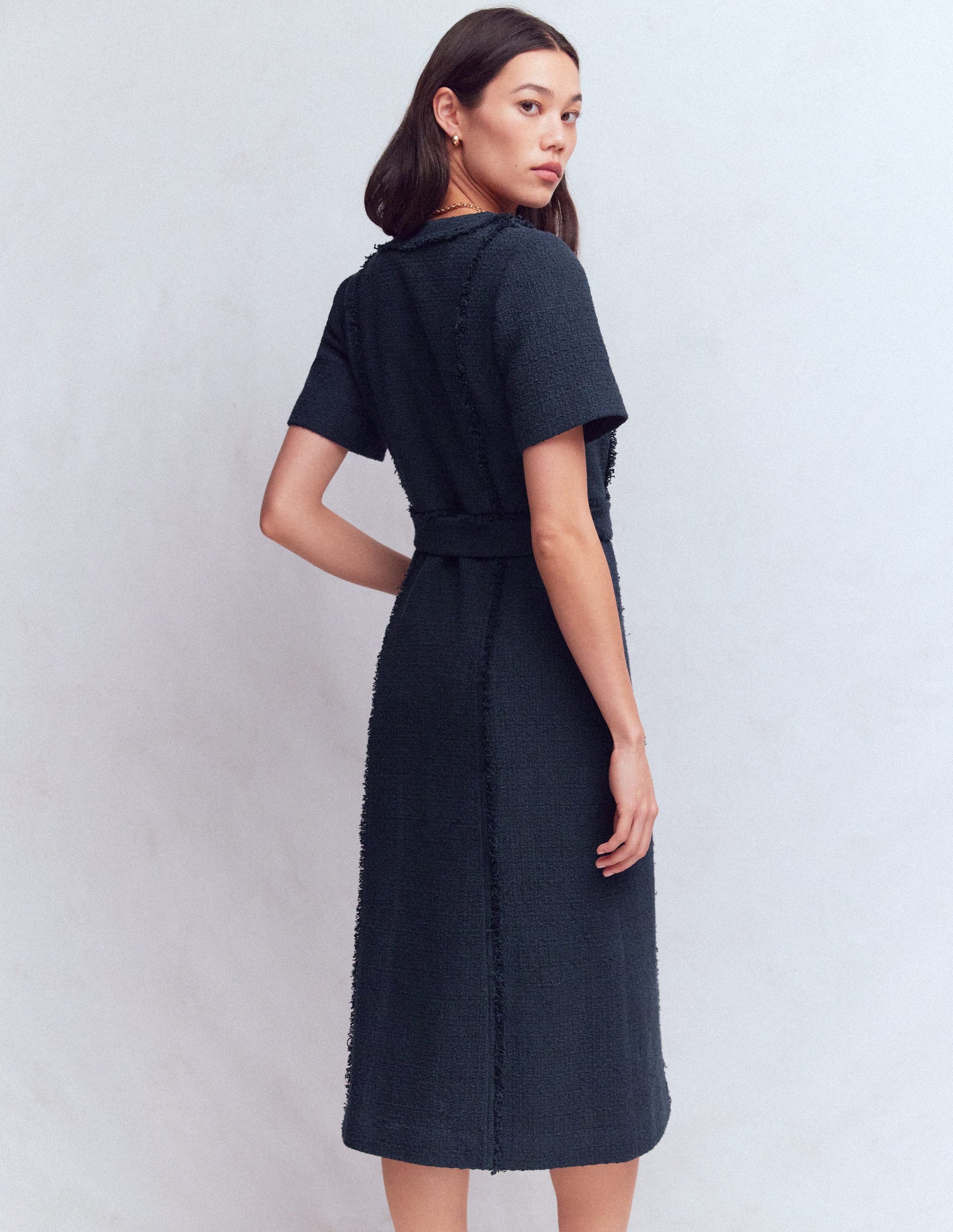 Ruth Zip Texture Dress-Navy-3