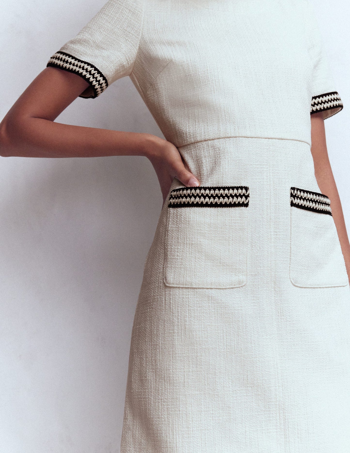 A-Line Trim Short Dress-Ivory