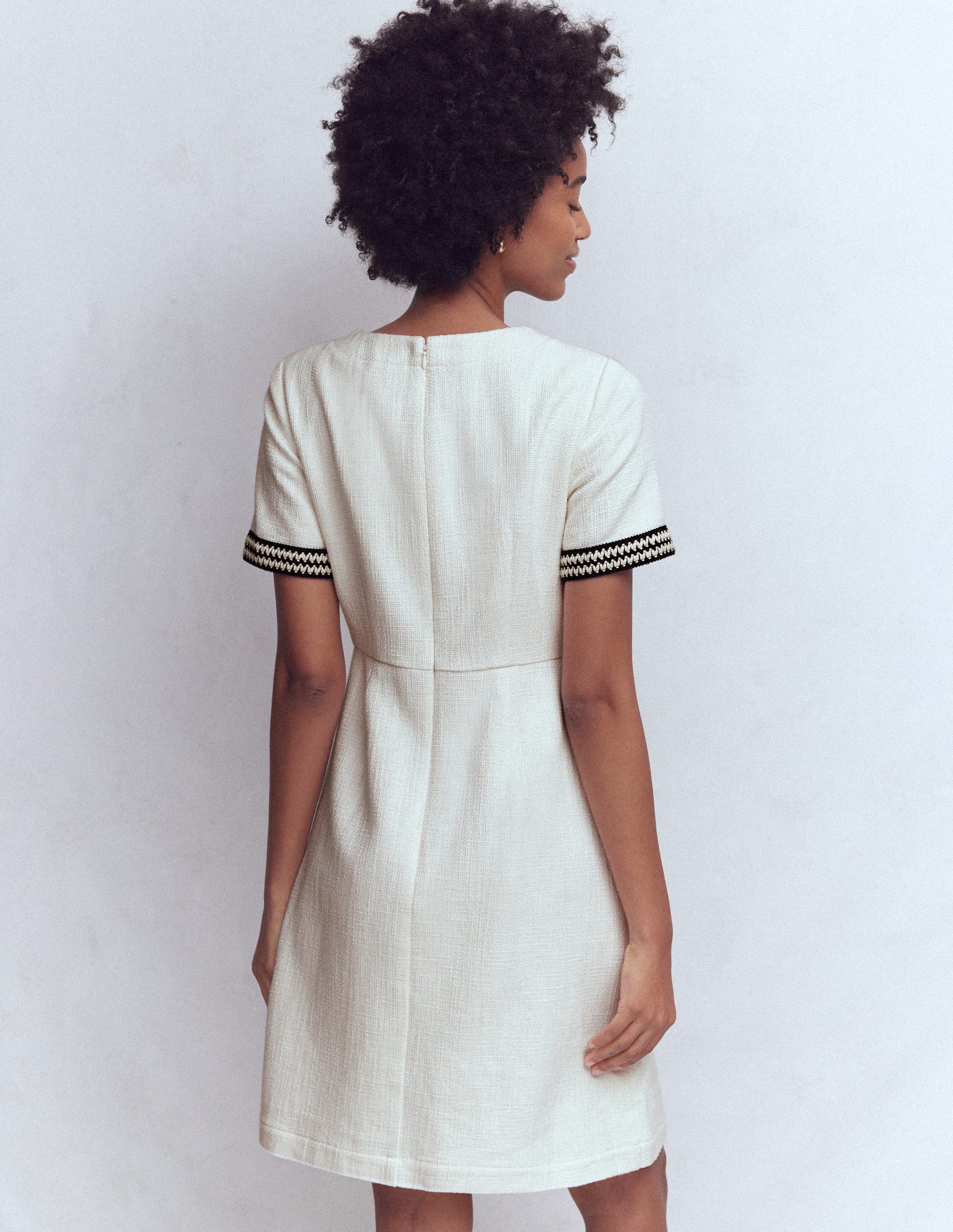 A-Line Trim Short Dress-Ivory-3