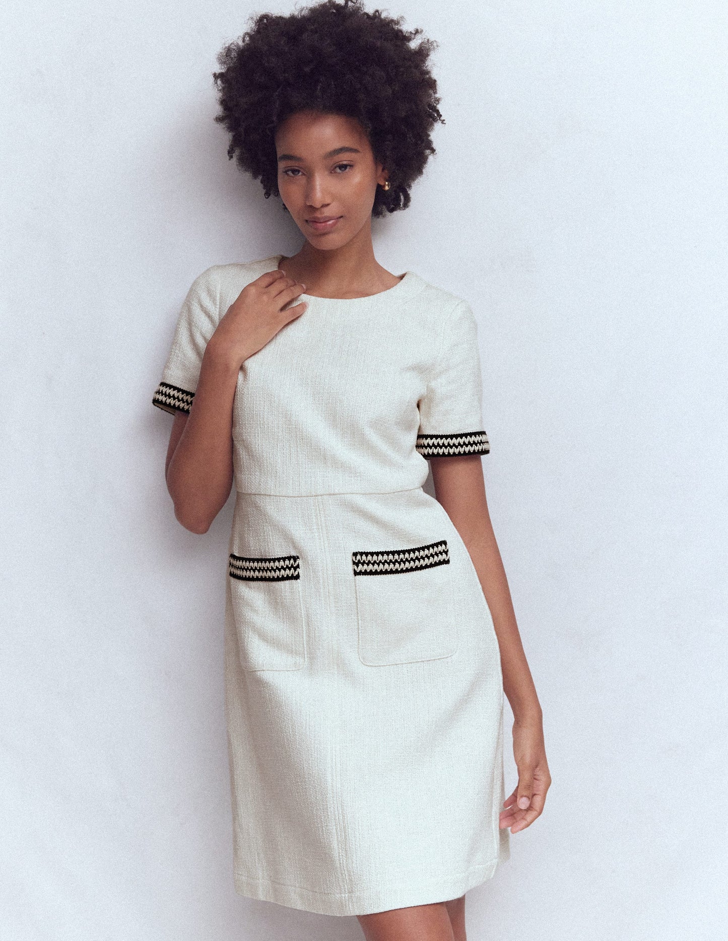 A-Line Trim Short Dress-Ivory